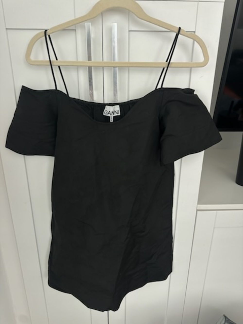 Ganni Black Off-Shoulder Double-Strap Camisole